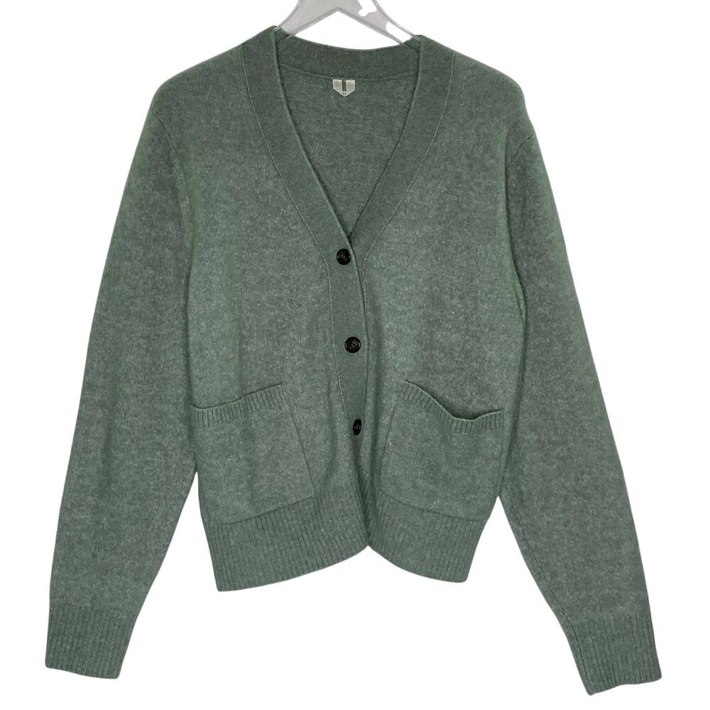 Arket Sage Green V‑Neck Button Cardigan